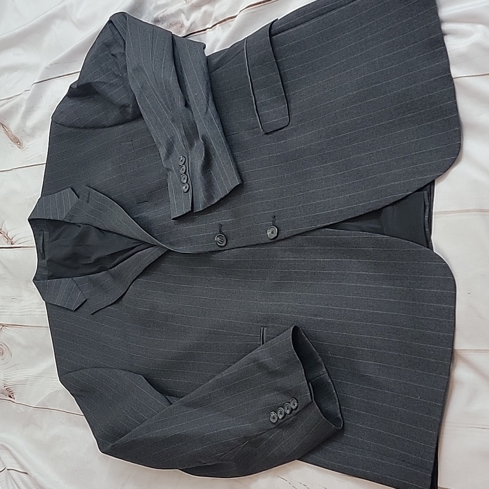 Lauren Ralph Lauren Blazer Jacket  Wool-Laine Size 46L Gray with Pinstripes